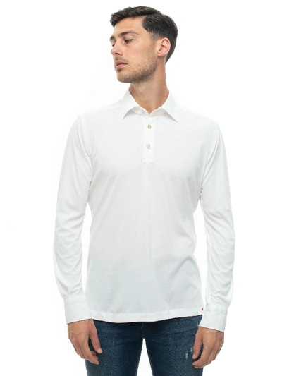 Kiton Polo Shirt Long Sleeves White Cotton Man