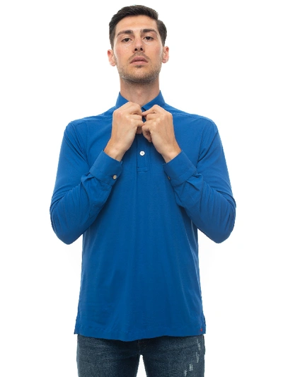 Kiton Polo Shirt Long Sleeves Azure Cotton Man