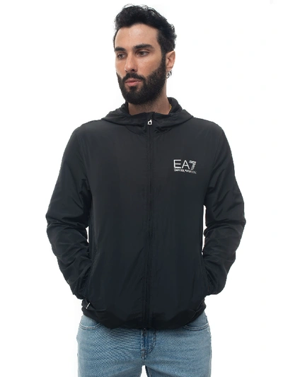 Ea7 Windbreaker Jacket Black Polyester Man In Black