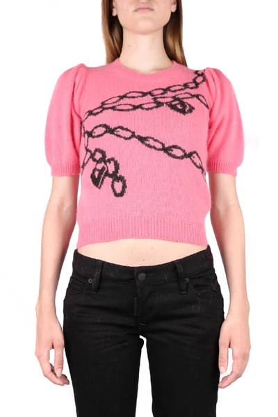Red Valentino Chain Sweater In Angora Blend In Fancy Pink