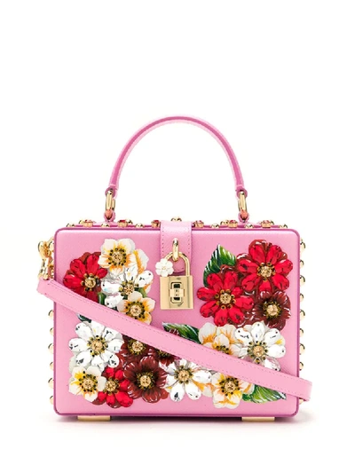 Dolce & Gabbana Floral-appliqué Crystal-embellished Tote Bag In Pink