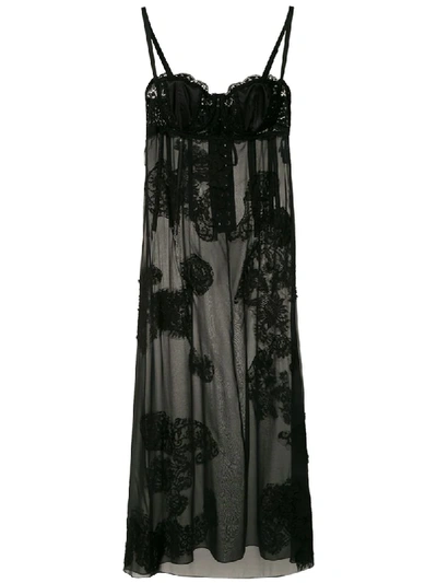 Dolce & Gabbana Sheer Lace Panelled Slip Dress In Black