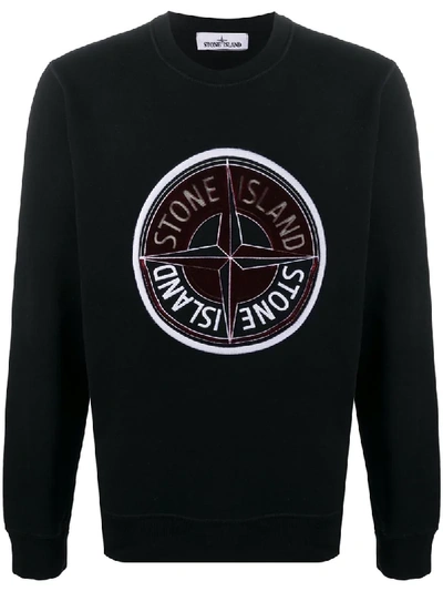 Stone Island Long-sleeved Embroidered Logo Sweater In Black