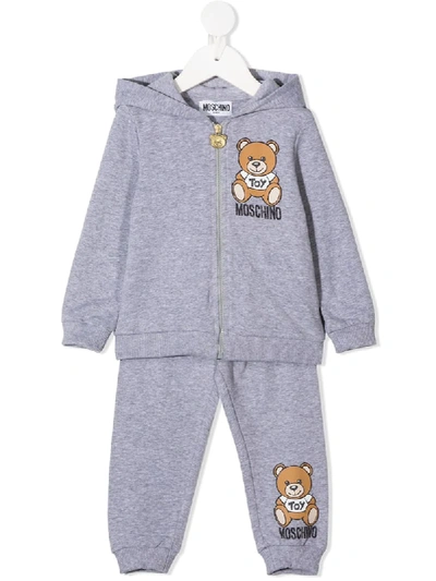 Moschino Babies' Teddy Bear Hooded Track Suit In Grey