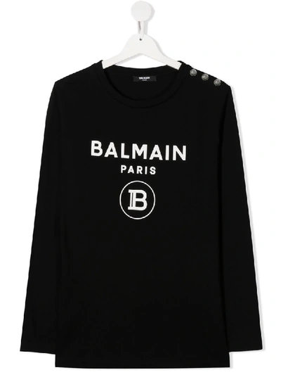 Balmain Teen Logo Print Cotton Sweatshirt In Black