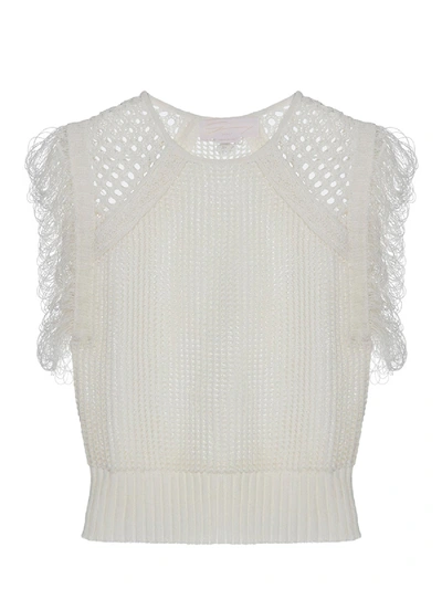 Genny Drilled Knit Top In White
