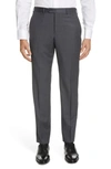 Emporio Armani Flat Front Solid Wool Trousers In Navy
