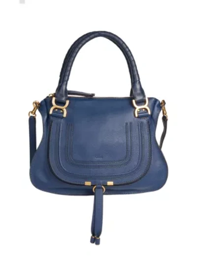 Chloé Medium Marcie Leather Satchel In Deep Ocean