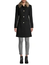 Kate Spade Leopard Faux Fur-collar Wool-blend A-line Coat In Heather Grey