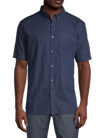 French Connection Printed Short-sleeve Button Down Shirt In Navy