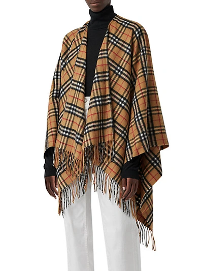 Burberry Collette Vintage Check Wool & Cashmere Poncho In Antique Yellow