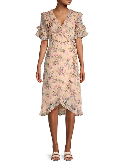 Allison New York Floral Ruffle Wrap Dress In Peach Floral