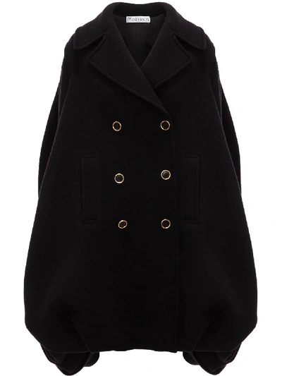 Jw Anderson Patch-pocket Wool-twill Double-breasted Jacket In Nero