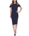 ELIZA J RUFFLED SHEER-SLEEVE SHEATH DRESS