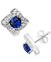 ESSENTIALS BLUE GLASS & CUBIC ZIRCONIA SQUARE HALO STUD EARRINGS IN SILVER-PLATE