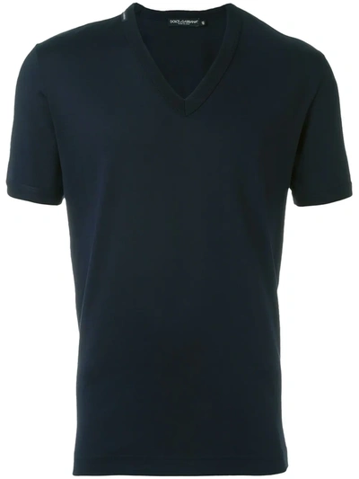 Dolce & Gabbana V-neck T-shirt In Very Dark Blue