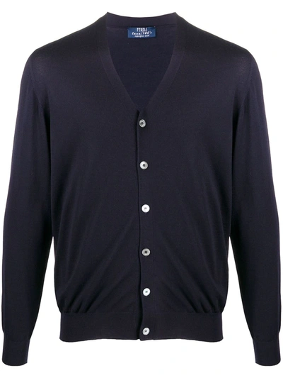 Fedeli Man Navy Blue Virgin Wool Cardigan