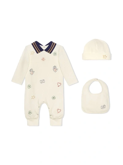 Gucci Three-piece Babygrow Set In White