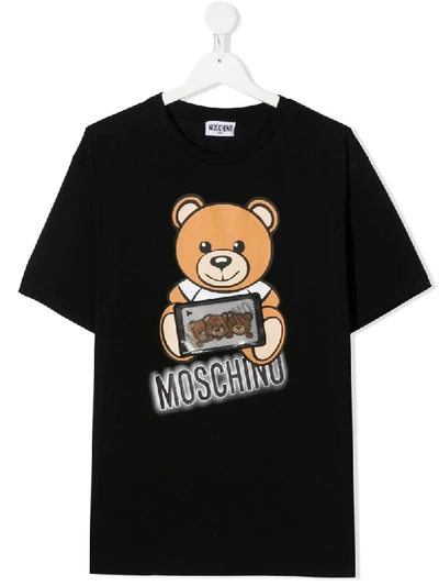Moschino Teen Teddy Bear Phone Print T-shirt In Black