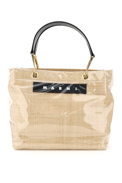 Marni Leather-trimmed Pvc And Raffia Tote In Beige,black