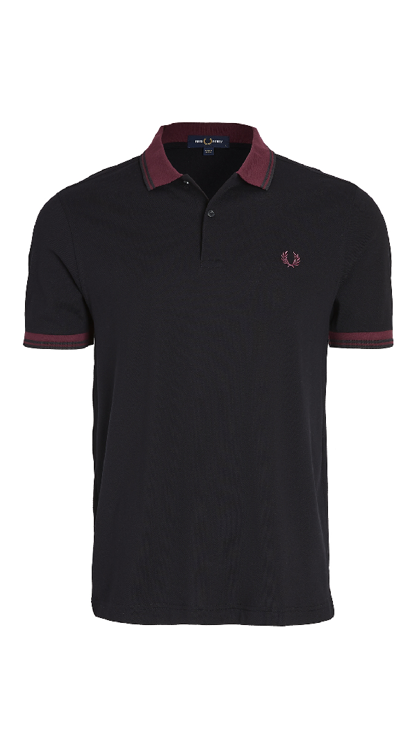  Fred  Perry  Contrast Rib Polo Shirt In Black ModeSens