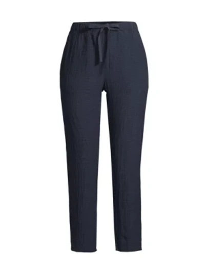 Eileen Fisher Navy Checked Linen Trousers