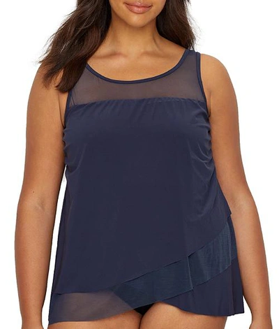 Miraclesuit Plus Size Illusionists Mirage Underwire Tankini Top In Midnight