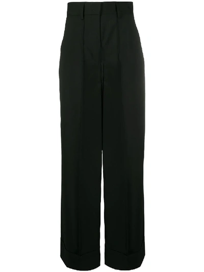 Msgm High-waisted Wide Leg Trousers In Black