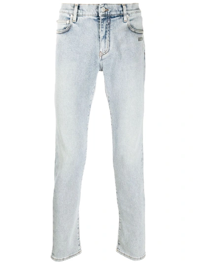 Off-white Logo Print Slim-fit Jeans In Blue