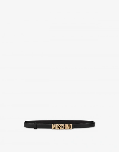 Moschino Logo Belt With Gold-tone Hardware In Black Gold