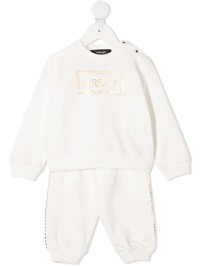 Young Versace Babies' Foil Logo-print Tracksuit Set In White