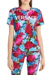 VERSACE FLORAL PRINT LOGO EMBROIDERED GRAPHIC TEE,A87484A235967