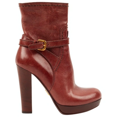 Pre-owned Prada Brown Leather Ankle Boots