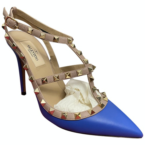 Pre-Owned Valentino Garavani Rockstud Blue Leather Heels | ModeSens
