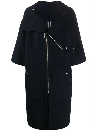 Rick Owens Oversized High-neck Cashmere Coat In Blue