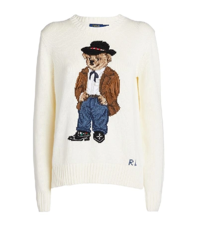 Ralph Lauren Cowboy Polo Bear Sweater In Natural
