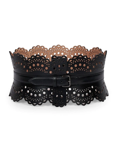 Alaïa Women's Scalloped Leather Corset Belt In Noir