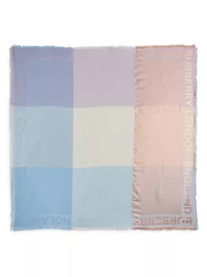Burberry Tb Monogram Metallic Colorblock Square Scarf In Pale Blue | ModeSens