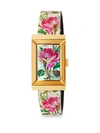 GUCCI MOTHER-OF-PEARL FLORAL LEATHER STRAP WATCH,0400012895242