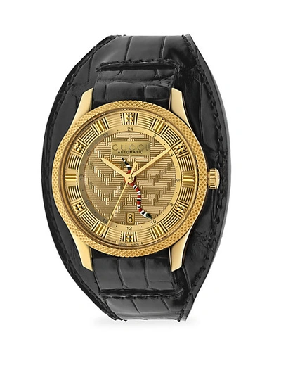 Gucci Eryz Round Gold-plated Stainless Steel Alligator Leather-strap Watch
