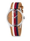GUCCI G-TIMELESS STRIPE WIDE LEATHER STRAP WATCH,0400012895437