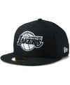 NEW ERA MEN'S BLACK LOS ANGELES LAKERS BLACK WHITE LOGO 59FIFTY FITTED HAT
