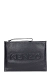 KENZO CLUTCH IN BLACK LEATHER,11468637