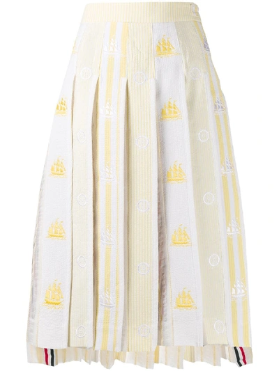 Thom Browne Striped Pleated Skirt In Yellow