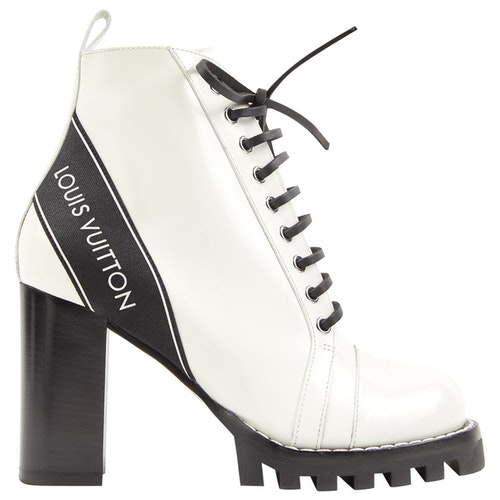 Pre-Owned Louis Vuitton White Leather Ankle Boots | ModeSens