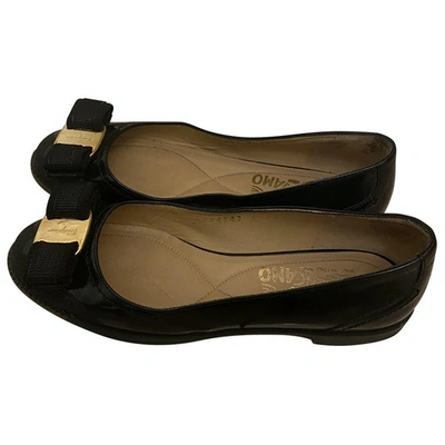 Pre-owned Ferragamo Vara Black Patent Leather Ballet Flats