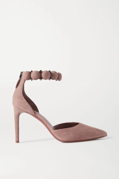 Alaïa Bombe 90 Studded Suede Pumps In Neutrals