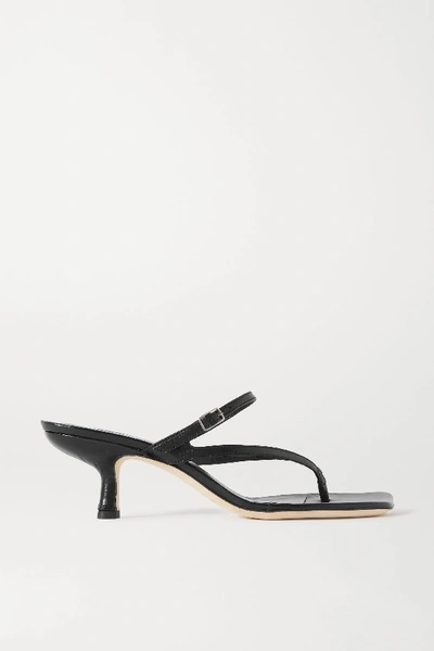 By Far Black Creased Leather Desiree Heeled Sandals