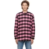 BALENCIAGA PINK & BLACK CHECK FLANNEL TAB SHIRT