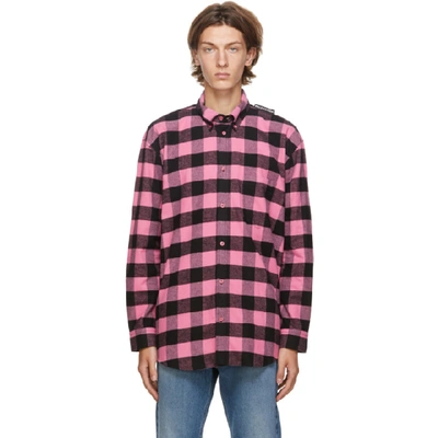 Balenciaga Pink & Black Check Flannel Tab Shirt